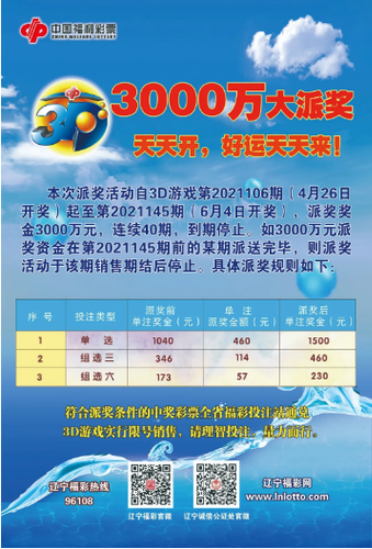 辽宁福彩3D游戏3000万大派奖活动开启！